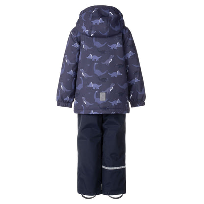 Blue Dinosaur Print Spring/Autumn Jacket and Dungaree Trousers Set